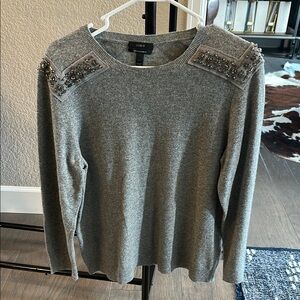 J. Crew Gray Embellished Crew Neck Sweater